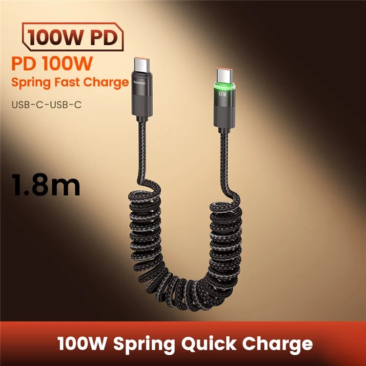 TOOCKI TQ-X17C2 1,8 m Typ-C auf Typ-C 100 W Schnellladekabel mit Retraktionsfeder und Datenkabel