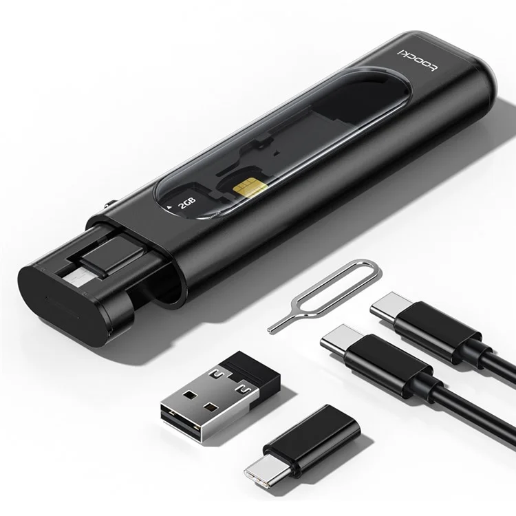TOOCKI TQ-X70 Multifuncional Tipo-c Para Tipo c Cabo de Dados + Adaptadores + Pin Ejeção SIM + Caixa de Armazenamento - Preto