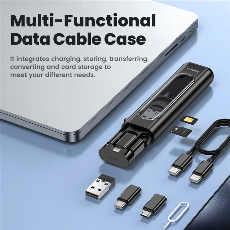 TOOCKI TQ-X70 Multifuncional Tipo-c Para Tipo c Cabo de Dados + Adaptadores + Pin Ejeção SIM + Caixa de Armazenamento - Preto