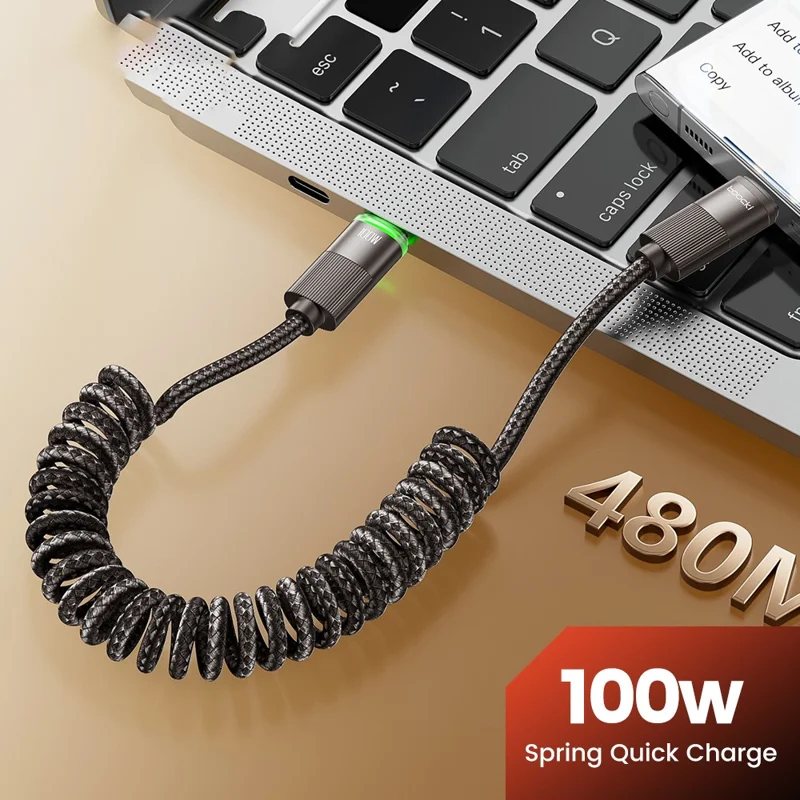 TOOCKI TQ-X17C2 1.2m Type-C to Type-C 100W Fast Charging Cable Retractable Spring Data Cable