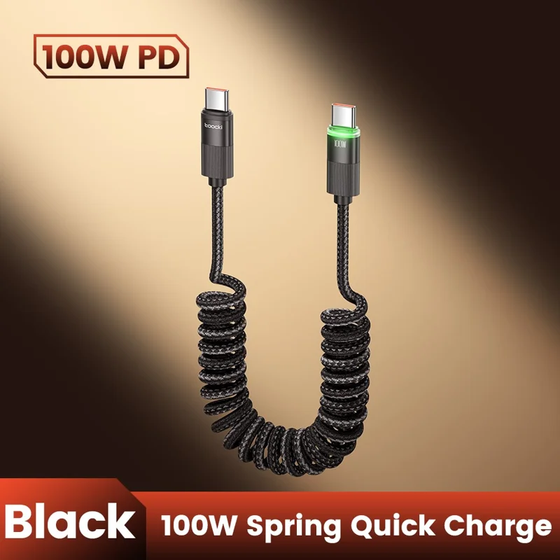 TOOCKI TQ-X17C2 1.2m Type-C to Type-C 100W Fast Charging Cable Retractable Spring Data Cable