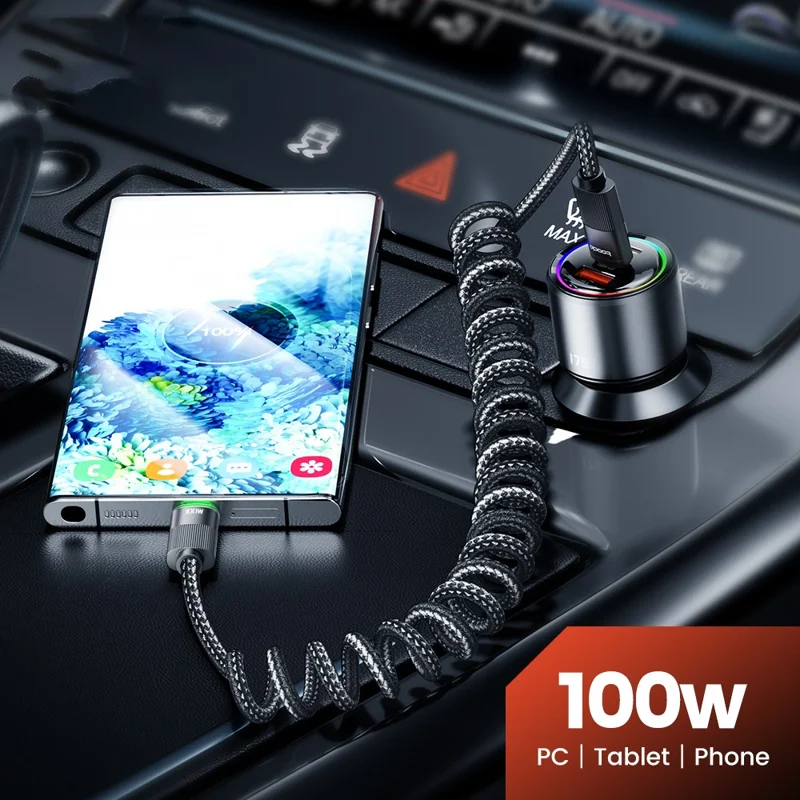 TOOCKI TQ-X17C2 1.2m Type-C to Type-C 100W Fast Charging Cable Retractable Spring Data Cable