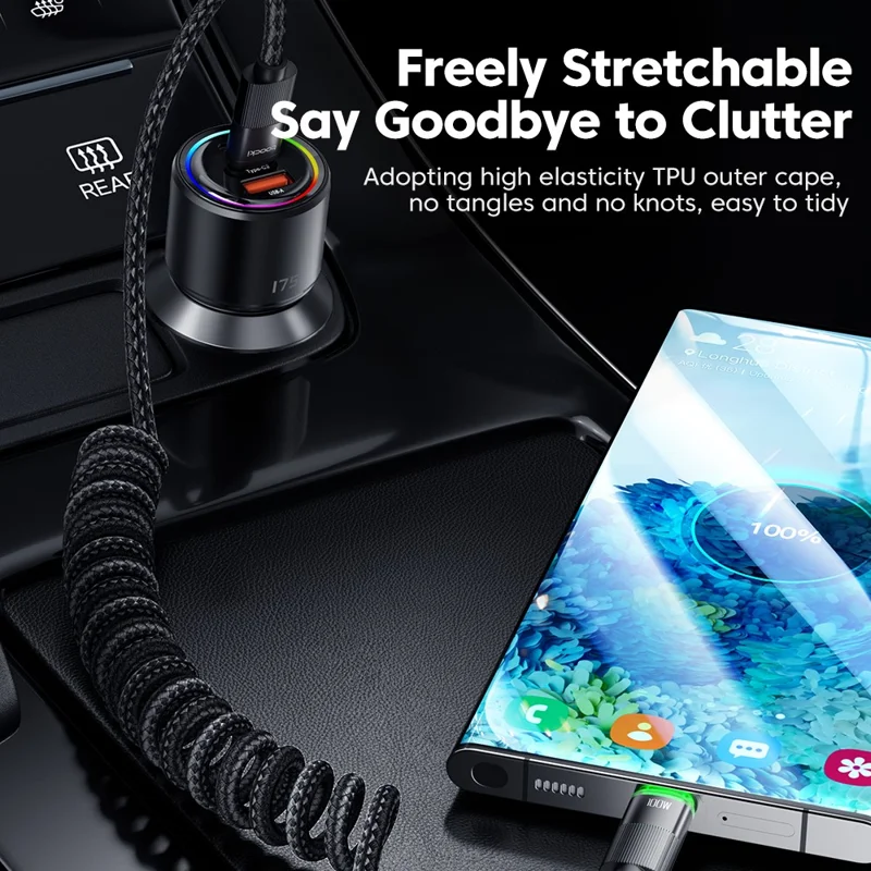 TOOCKI TQ-X17C2 1.2m Type-C to Type-C 100W Fast Charging Cable Retractable Spring Data Cable