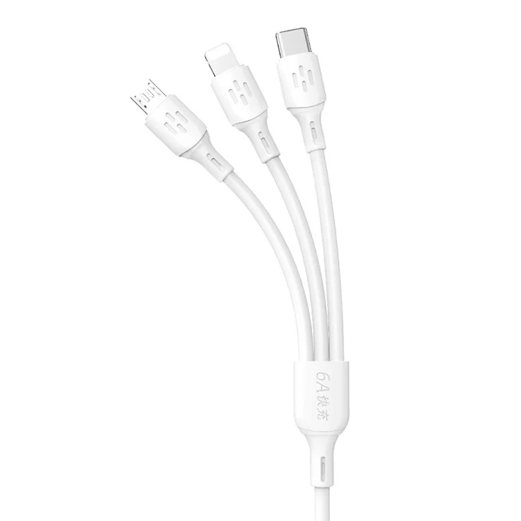 DUDAO L8A 3 in 1 Multi Charging Cable 1.2m 6A Fast Charging Data Cord for iPhone Samsung Huawei Xiaomi