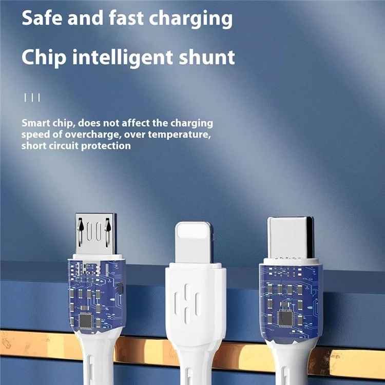 DUDAO L8A 3 in 1 Multi Charging Cable 1.2m 6A Fast Charging Data Cord for iPhone Samsung Huawei Xiaomi