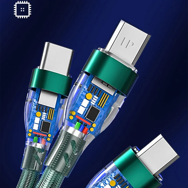 XKS-20 1.2m 100W Braided USB Cable 3-in-1 6A Fast Charging Data Cable for Android, Huawei, and iPhone - Black