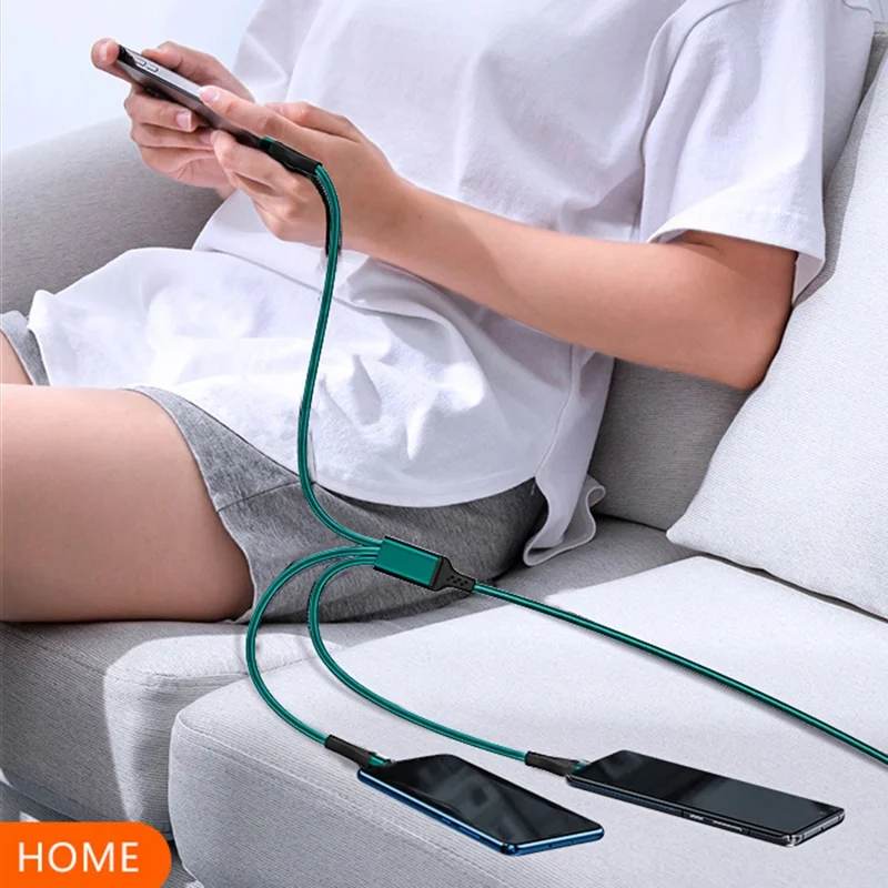 XKS-20 1.2m 100W Braided USB Cable 3-in-1 6A Fast Charging Data Cable for Android, Huawei, and iPhone - Black