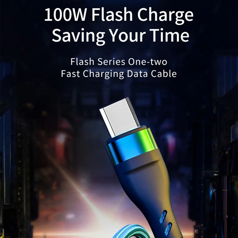 XKS-20 2m 100W Braided USB Cable 3-in-1 6A Fast Charging Data Cable for Android, Huawei, and iPhone - Orange