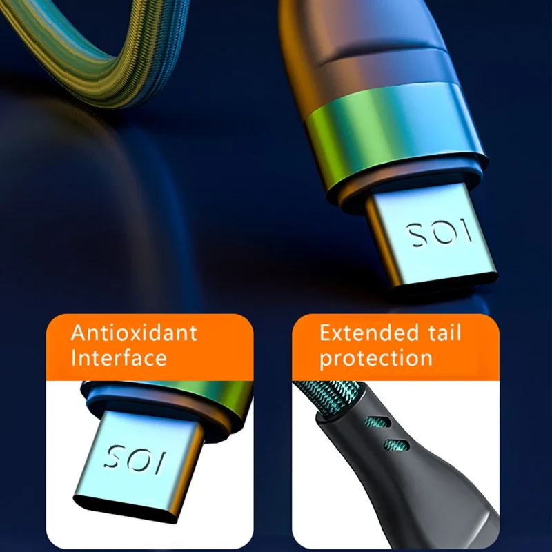 XKS-20 2m 100W Braided USB Cable 3-in-1 6A Fast Charging Data Cable for Android, Huawei, and iPhone - Midnight Green