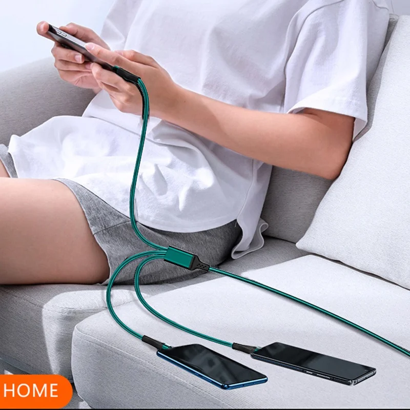 XKS-20 2m 100W Braided USB Cable 3-in-1 6A Fast Charging Data Cable for Android, Huawei, and iPhone - Midnight Green