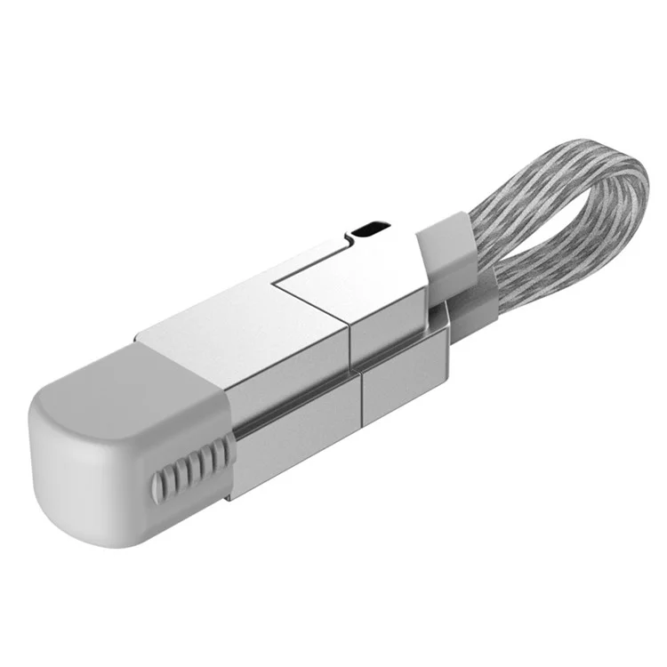 RWINEL USB+Type-C to Type-C+8-Pin PD 60W Zinc Alloy 4 in 1 Magnetic Fast Charging Data Cable - White+Grey