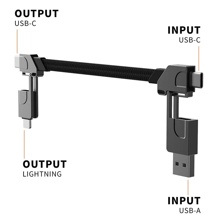 RWINEL USB+Type-C to Type-C+8-Pin PD 60W Zinc Alloy 4 in 1 Magnetic Fast Charging Data Cable - White+Grey