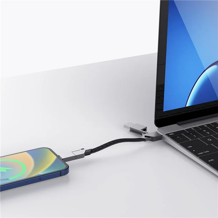 RWINEL USB+Type-C to Type-C+8-Pin PD 60W Zinc Alloy 4 in 1 Magnetic Fast Charging Data Cable - White+Grey