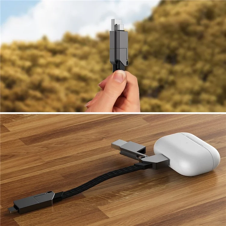 RWINEL USB+Type-C to Type-C+8-Pin PD 60W Zinc Alloy 4 in 1 Magnetic Fast Charging Data Cable - White+Grey