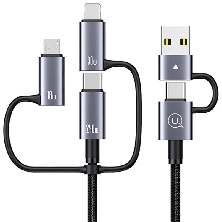 USAMS SJ737 1,2m Cabo de Carregamento Múltiplo de 240w 6 em 1 Liga de Alumínio de Alumínio Fast Charging Data Cord