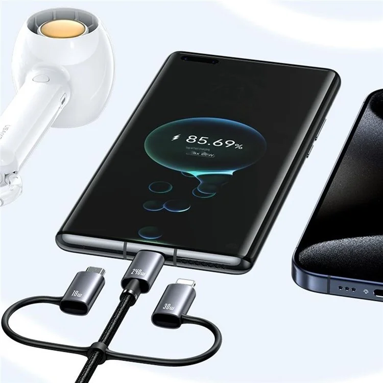 USAMS SJ737 1,2m Cabo de Carregamento Múltiplo de 240w 6 em 1 Liga de Alumínio de Alumínio Fast Charging Data Cord