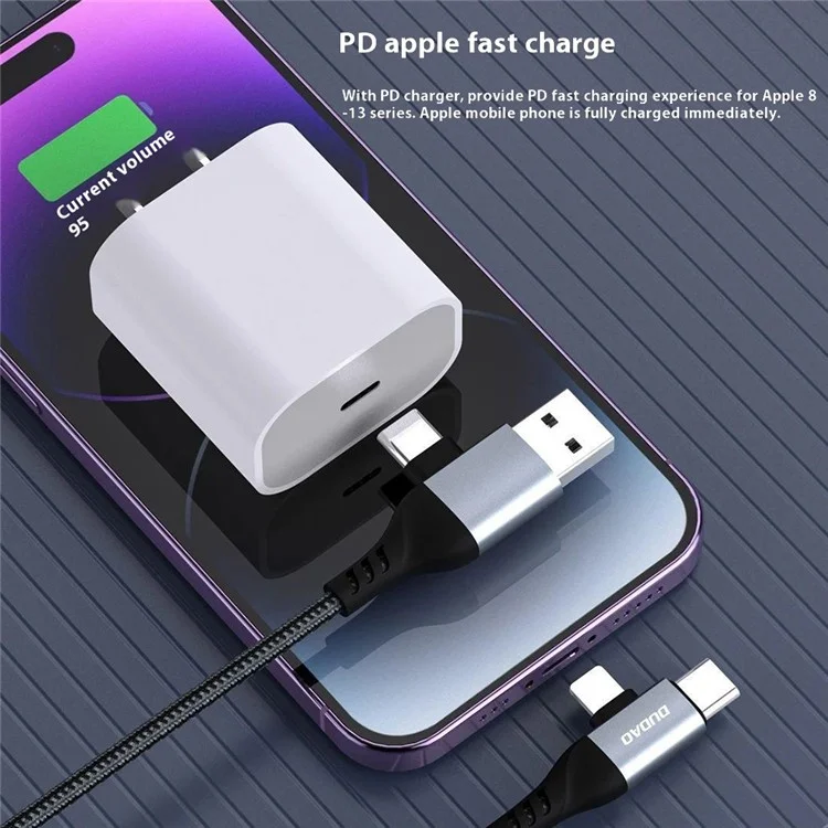 DUDAO L20Pro 1m USB / Type-C to Type-C / iP Charging Cord PD 100W Braided Data Cable