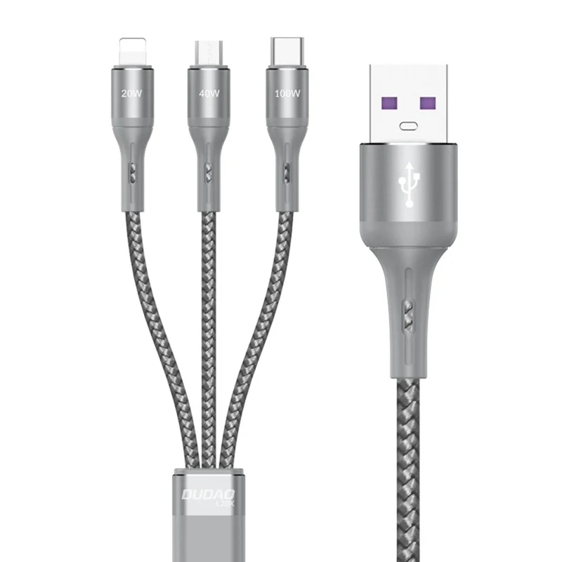 DUDAO L20X 3-in-1 Ip+Type-C+Micro 100W Fast Charging Cable Nylon Braided Wire