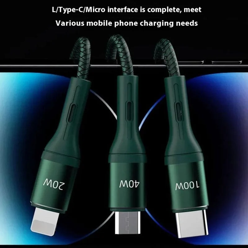DUDAO L20X 3-in-1 Ip+Type-C+Micro 100W Fast Charging Cable Nylon Braided Wire