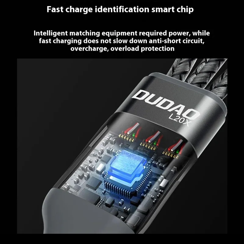 DUDAO L20X 3-in-1 Ip+Type-C+Micro 100W Fast Charging Cable Nylon Braided Wire