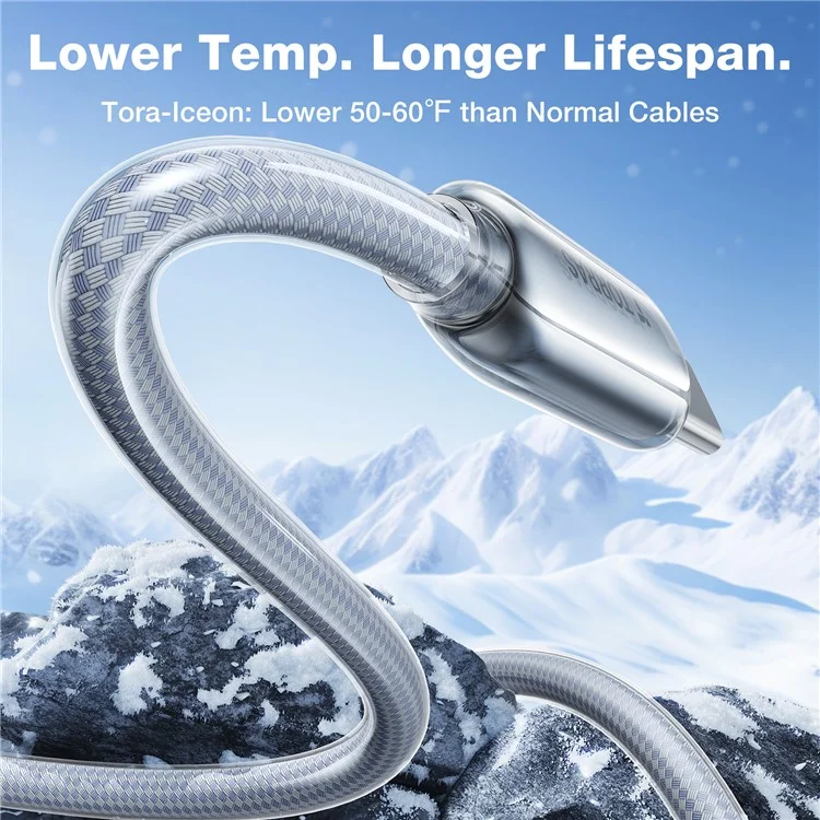 TORRAS Iceflow Cable 2m PD 60W Tipo-C Cabo 3A Carregamento Rápido Dados Cord - Branco
