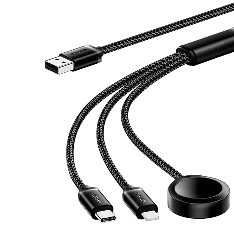 ESSAGER 1.2m USB to Type-C + 8-pin + for Apple Watch Wireless Charging Dock Braided Charge Cable