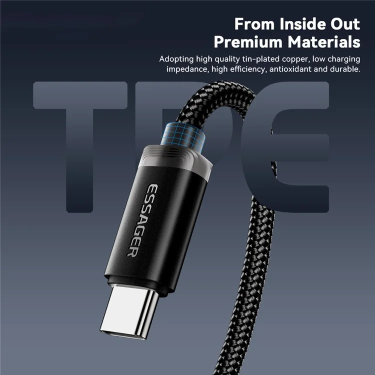 ESSAGER 1.2m USB to Type-C + 8-pin + for Apple Watch Wireless Charging Dock Braided Charge Cable