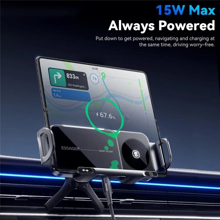 ESSAGER Car Air Vent Phone Holder Wireless Charger ABS+Glass Charging Bracket