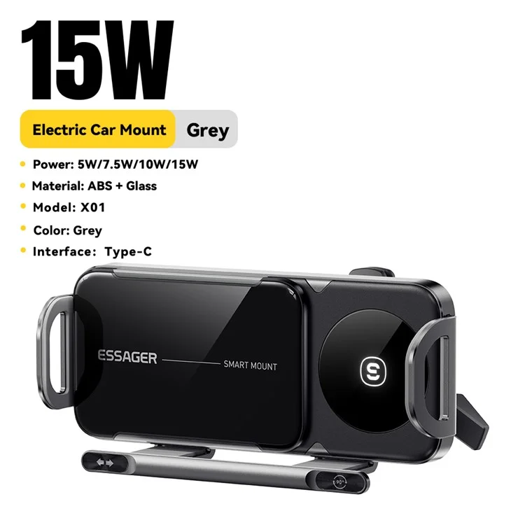 ESSAGER Car Air Vent Phone Holder Wireless Charger ABS+Glass Charging Bracket