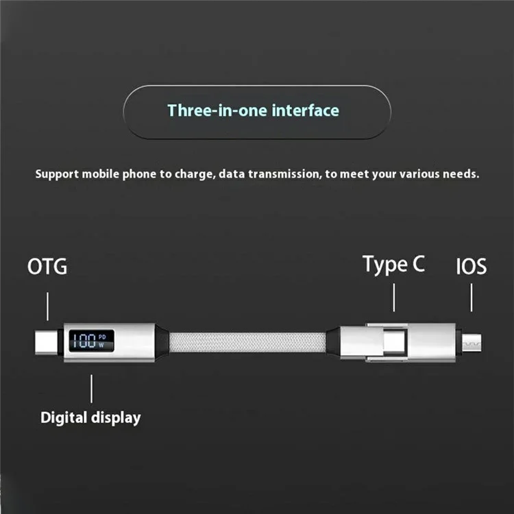 Massenkauf ZQ-263 100W digitale Display-Magnetdatenkabel OTG auf Typ-C + iP-Ladekabel - Silber