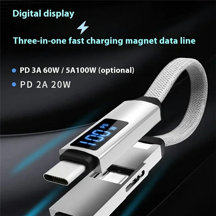 Massenkauf ZQ-263 100W digitale Display-Magnetdatenkabel OTG auf Typ-C + iP-Ladekabel - Silber