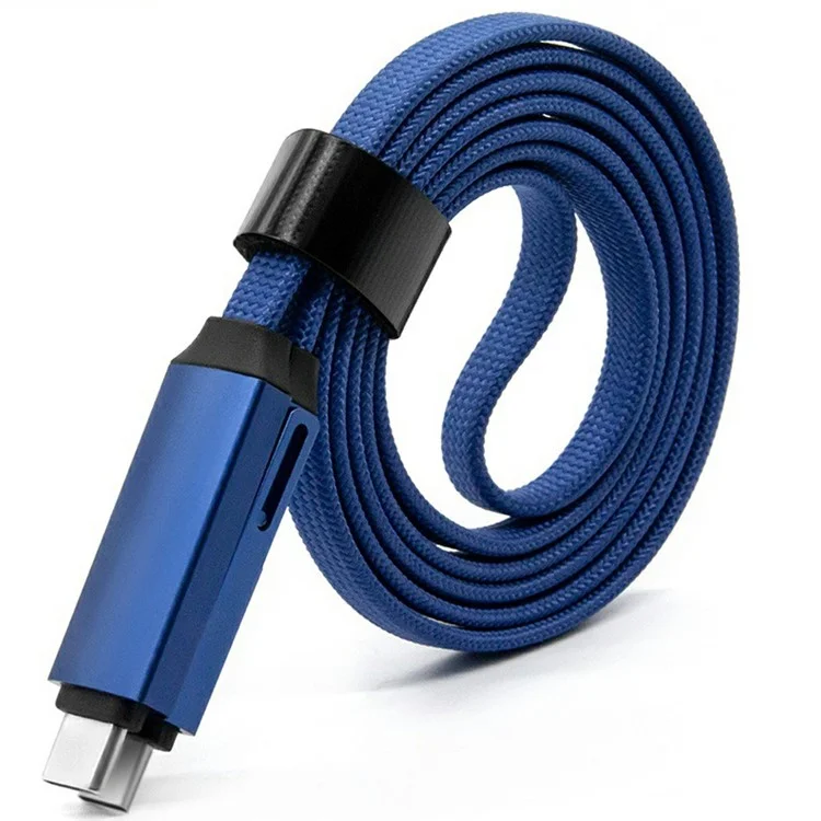 Bulk Purchasing ZQ-266 1m 100W 5A Braided Data Cable OTG to Type-C + iP Charging Cord - Blue