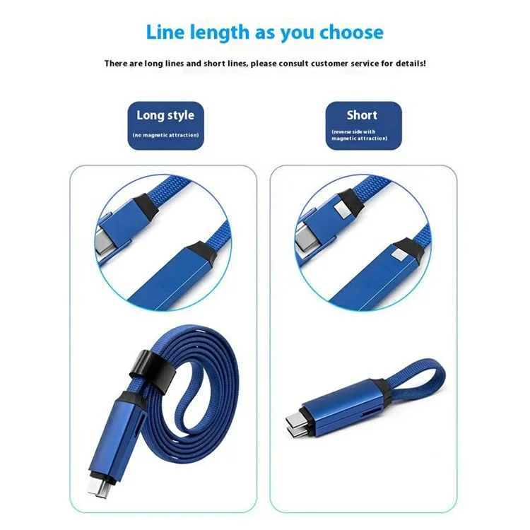 Bulk Purchasing ZQ-266 1m 100W 5A Braided Data Cable OTG to Type-C + iP Charging Cord - Blue