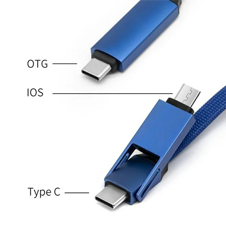 Großeinkauf ZQ-265 16 cm 100 W 5 A Magnetisches Datenkabel OTG zu Typ-C + iP Ladekabel - Blau