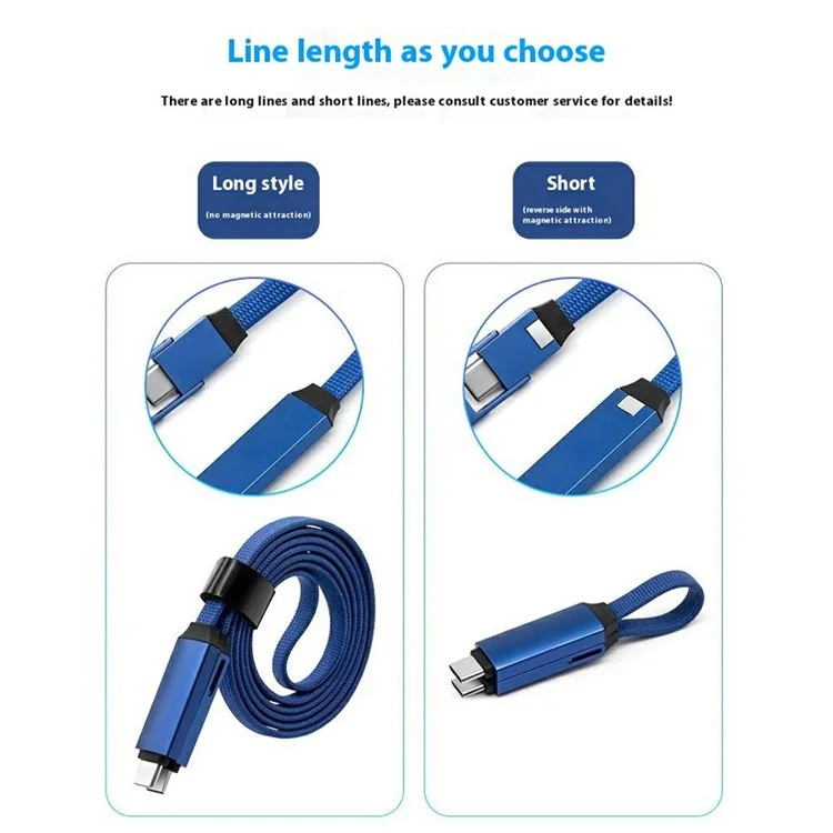Großeinkauf ZQ-265 16 cm 100 W 5 A Magnetisches Datenkabel OTG zu Typ-C + iP Ladekabel - Blau