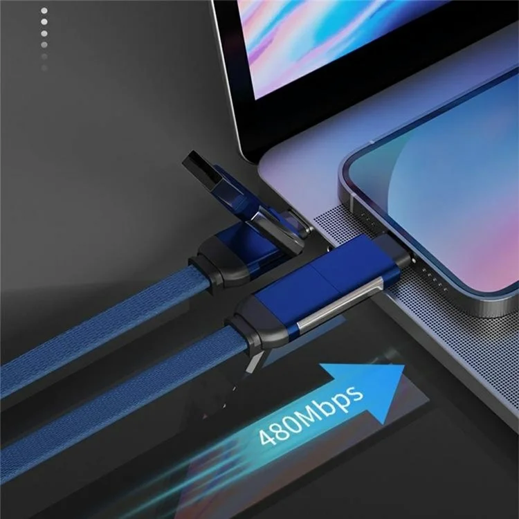 Bulk Purchasing ZQ-225 60W 3A OTG Type-C / USB to Type-C / iP Braided Data Cable with Bottle Opener - Blue