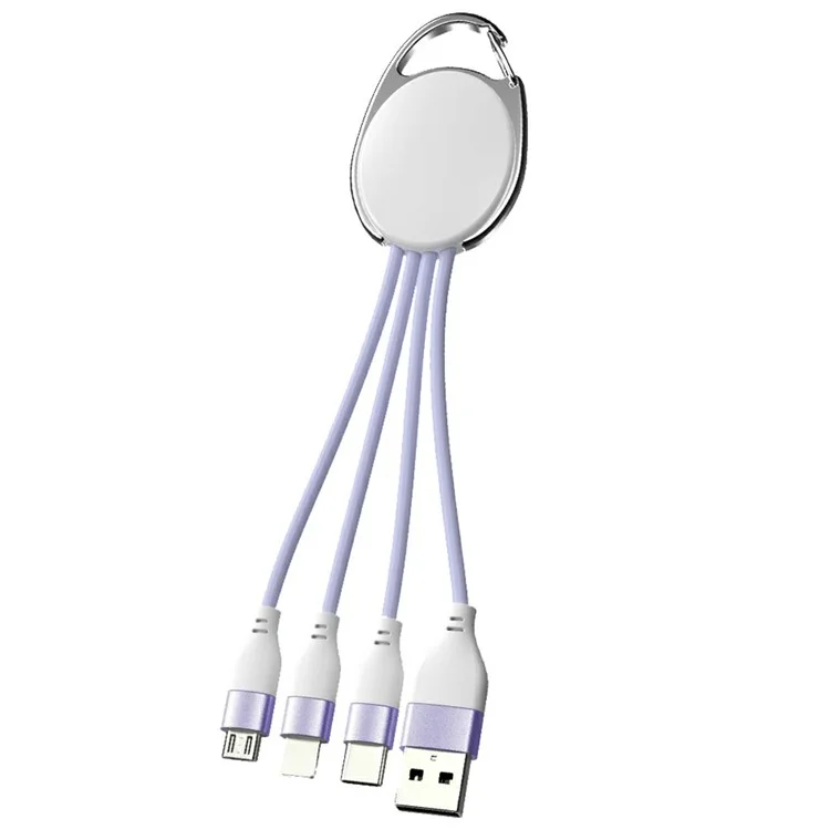 Comprar por mayor Llavero con cable de carga de silicona líquida ZQ-249 USB a Tipo-C + Micro + iP - Púrpura