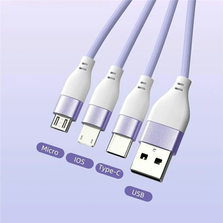 Comprar por mayor Llavero con cable de carga de silicona líquida ZQ-249 USB a Tipo-C + Micro + iP - Púrpura