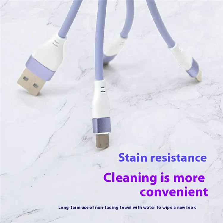 Comprar por mayor Llavero con cable de carga de silicona líquida ZQ-249 USB a Tipo-C + Micro + iP - Púrpura
