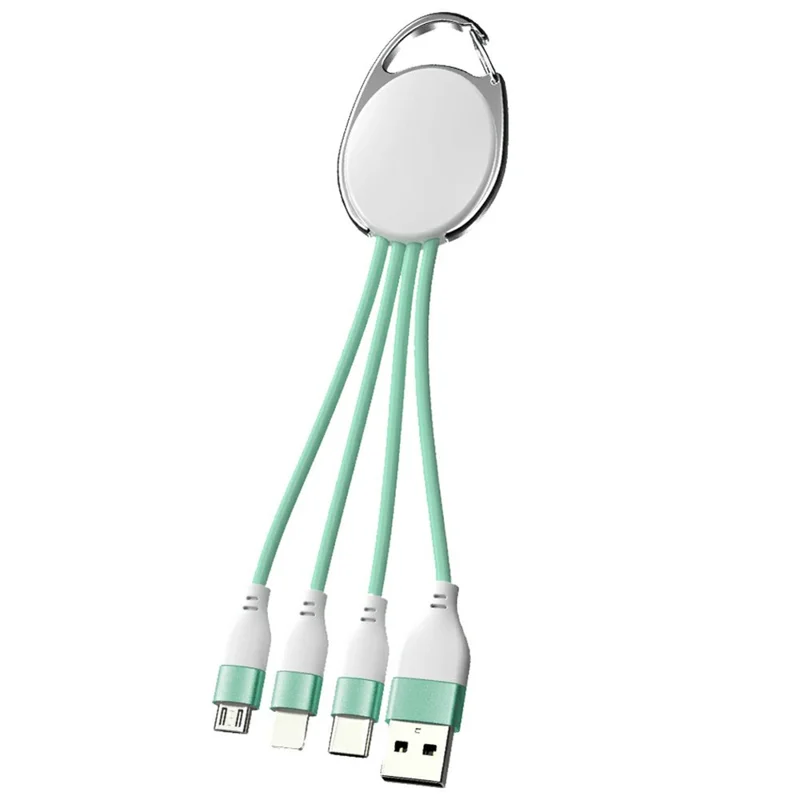 Bulk Purchasing ZQ-249 Keychain Liquid Silicone Charging Cable USB to Type-C + Micro + iP Data Cord - Green