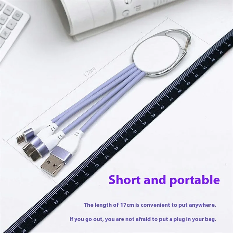 Bulk Purchasing ZQ-249 Keychain Liquid Silicone Charging Cable USB to Type-C + Micro + iP Data Cord - Green