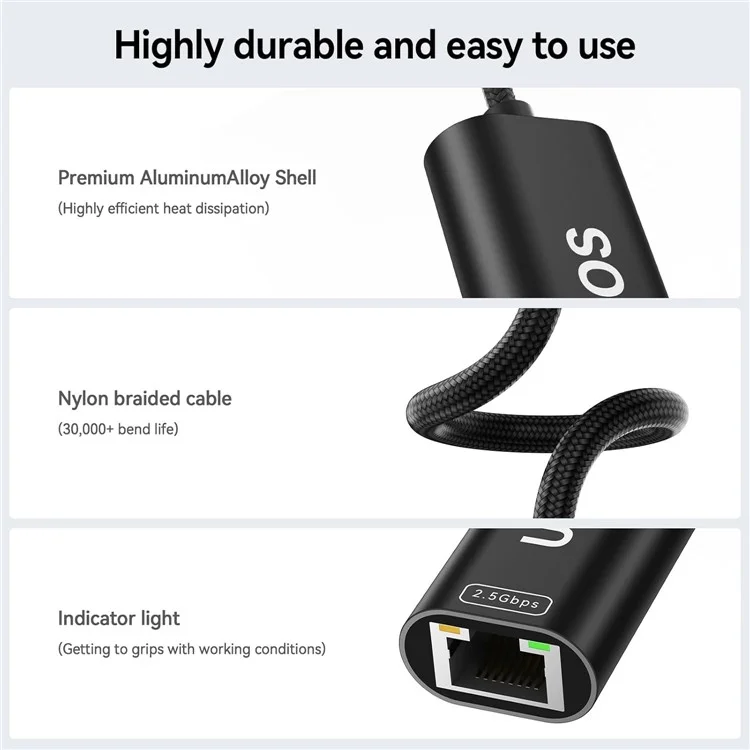 Adattatore Ethernet UOEOS USB 3.1 Type-C 2.5G ad alta velocità RJ45 - Nero