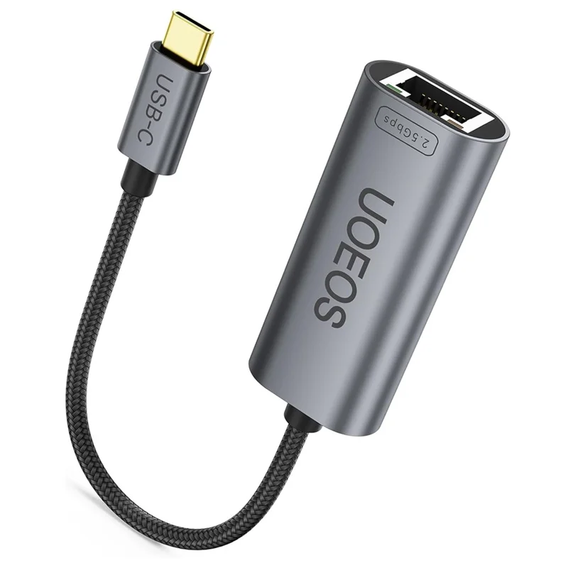 UOEOS USB 3.1 Type-C to Ethernet Adapter 2.5G High Speed RJ45 Wired Network Converter - Grey