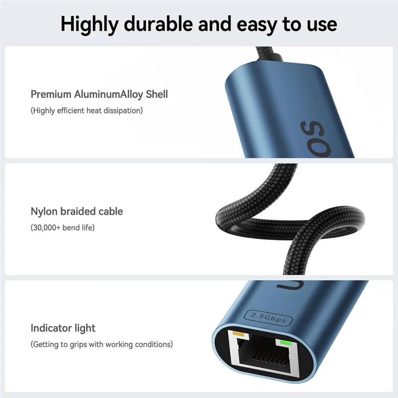 UOEOS USB 3.1 Type-C to Ethernet Adapter 2.5G High Speed RJ45 Wired Network Converter - Blue