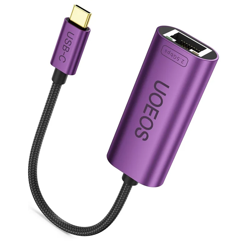 UOEOS USB 3.1 Type-C to Ethernet Adapter 2.5G High Speed RJ45 Wired Network Converter - Purple