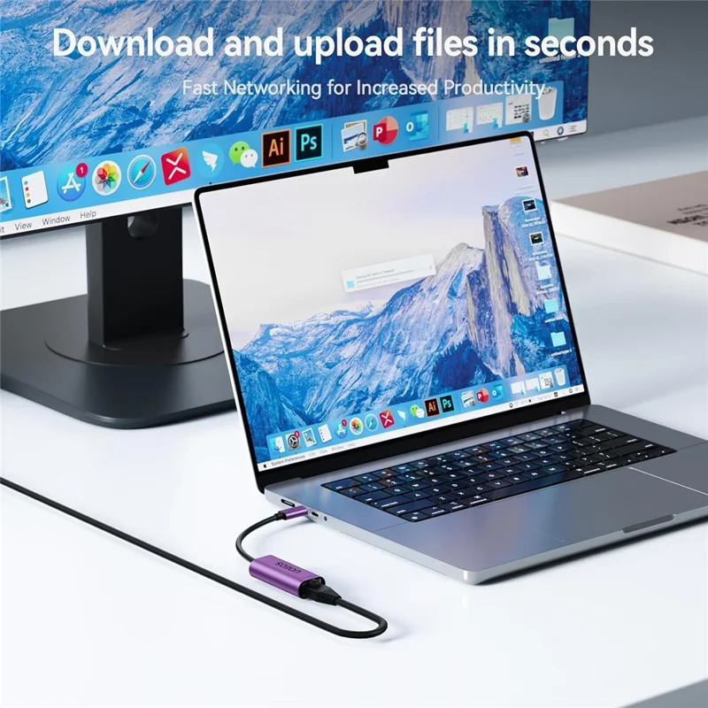 UOEOS USB 3.1 Type-C to Ethernet Adapter 2.5G High Speed RJ45 Wired Network Converter - Purple