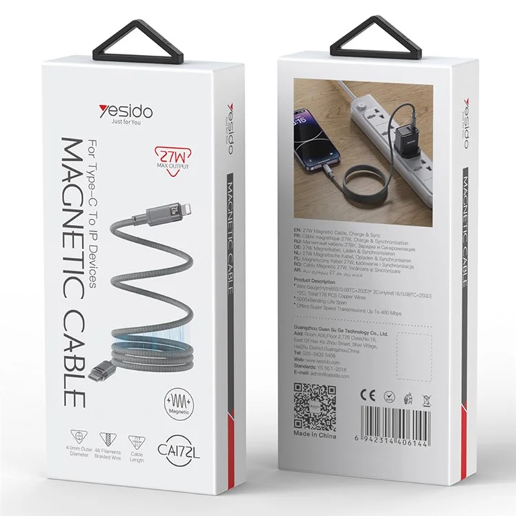 Cavo magnetico intrecciato YESIDO CA172L Type-C a iP per sincronizzazione dati e ricarica