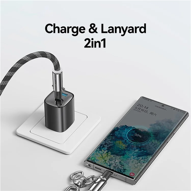 USAMS SJ745 1,2 m Crossbody-Telefonschlaufe Typ-C auf Typ-C 60 W Ladekabel - Schwarz