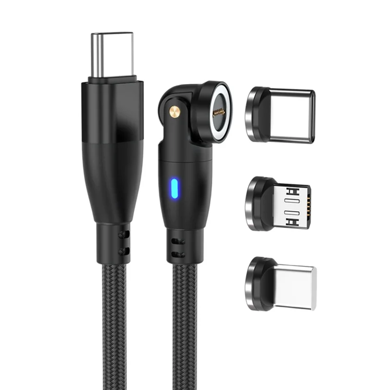 Кабель магнитный для быстрой зарядки E9 1м 3-в-1 с поддержкой iP / Micro / Type-C, 540-градусным вращением и мощностью зарядки 60Вт - Черный