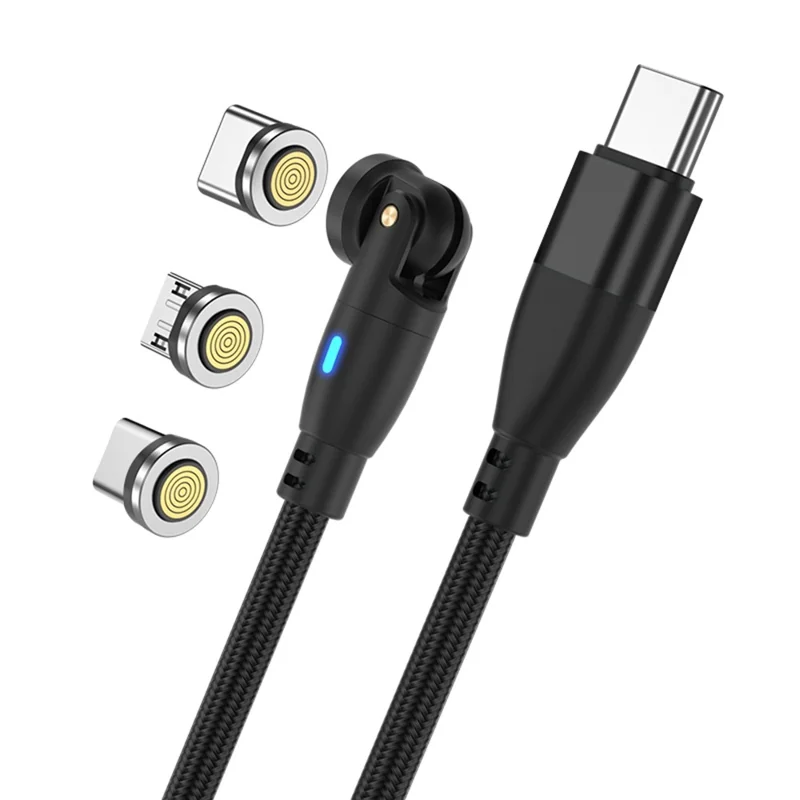 Кабель магнитный для быстрой зарядки E9 1м 3-в-1 с поддержкой iP / Micro / Type-C, 540-градусным вращением и мощностью зарядки 60Вт - Черный